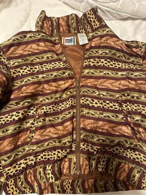 Striped & Animal Print Bomber Jacket - Brown, Olive, Burgundy